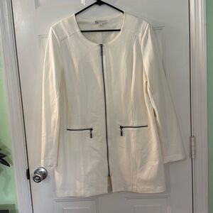 Cato White Long Line Zip Up Ponte Knit Blazer Workwear Business  Size Large